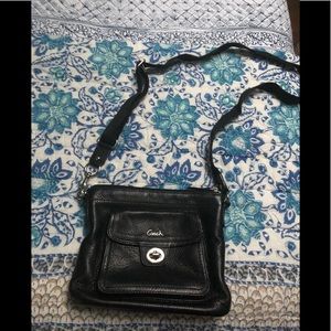 Black leather Coach cross-body bag